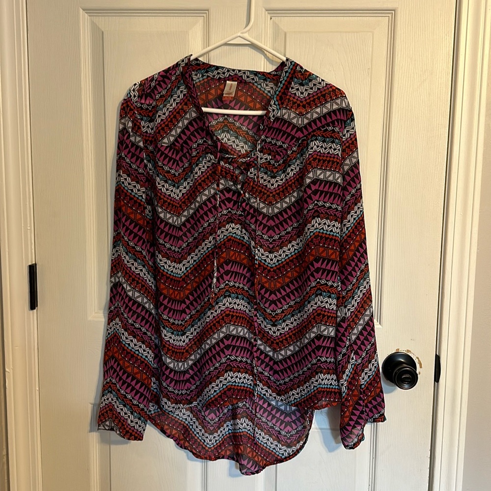 Sheer Lace Up Blouse